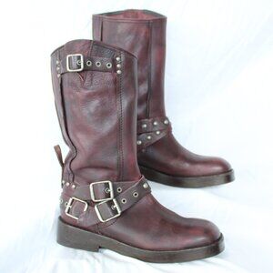 FREE PEOPLE We The Free Janey Engineer tanker campus moto Boots Wine Fresco $598